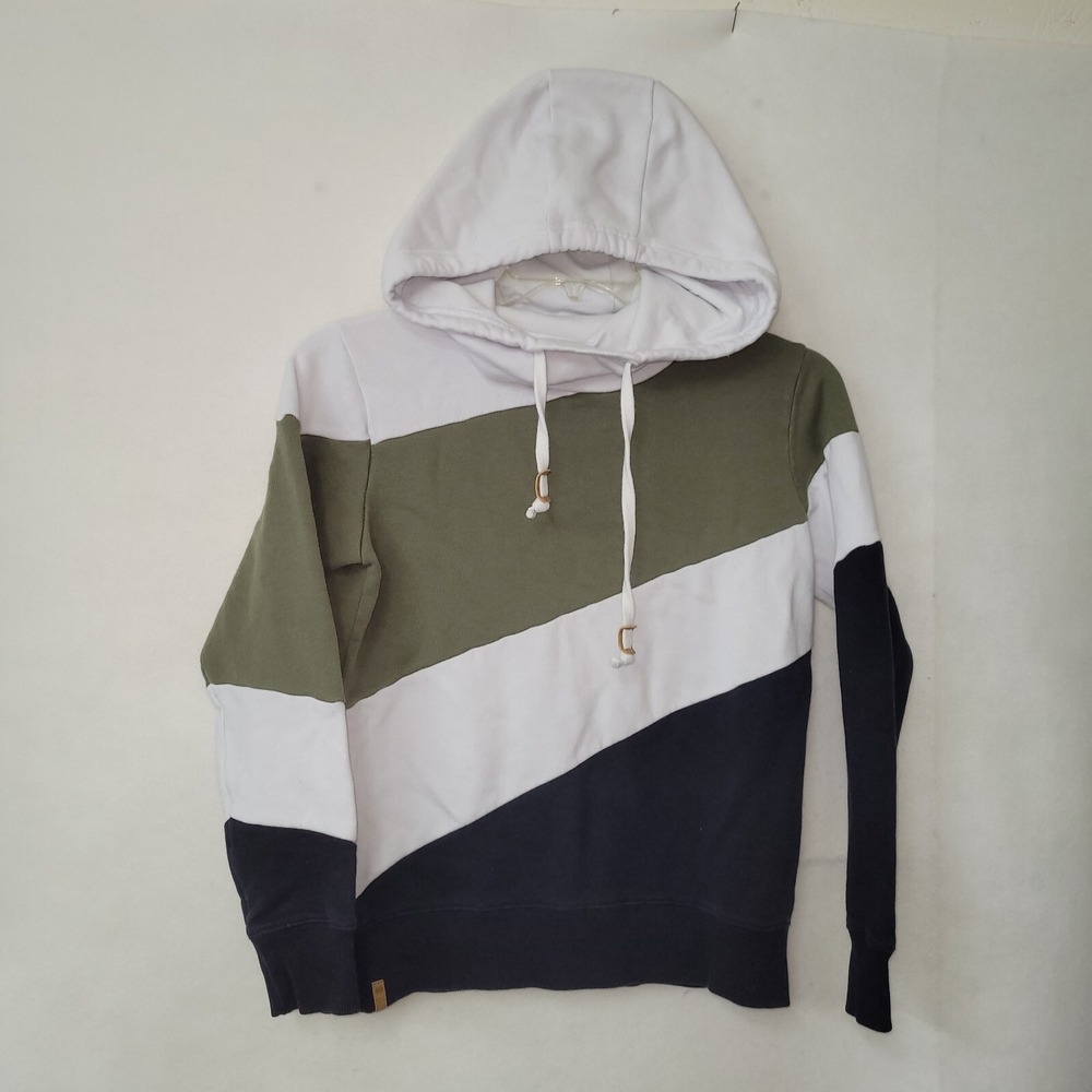TenTree Color Block Diagonal Stripe Hoodie White Green Black‎ Unisex S Organic